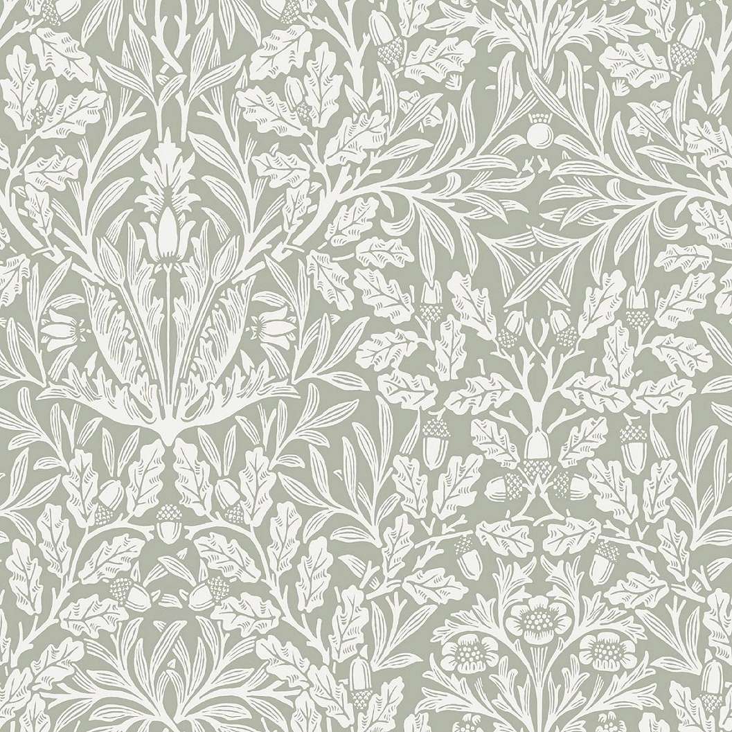 William Morris dekor tapéta zsályazöld levél és makk mintával