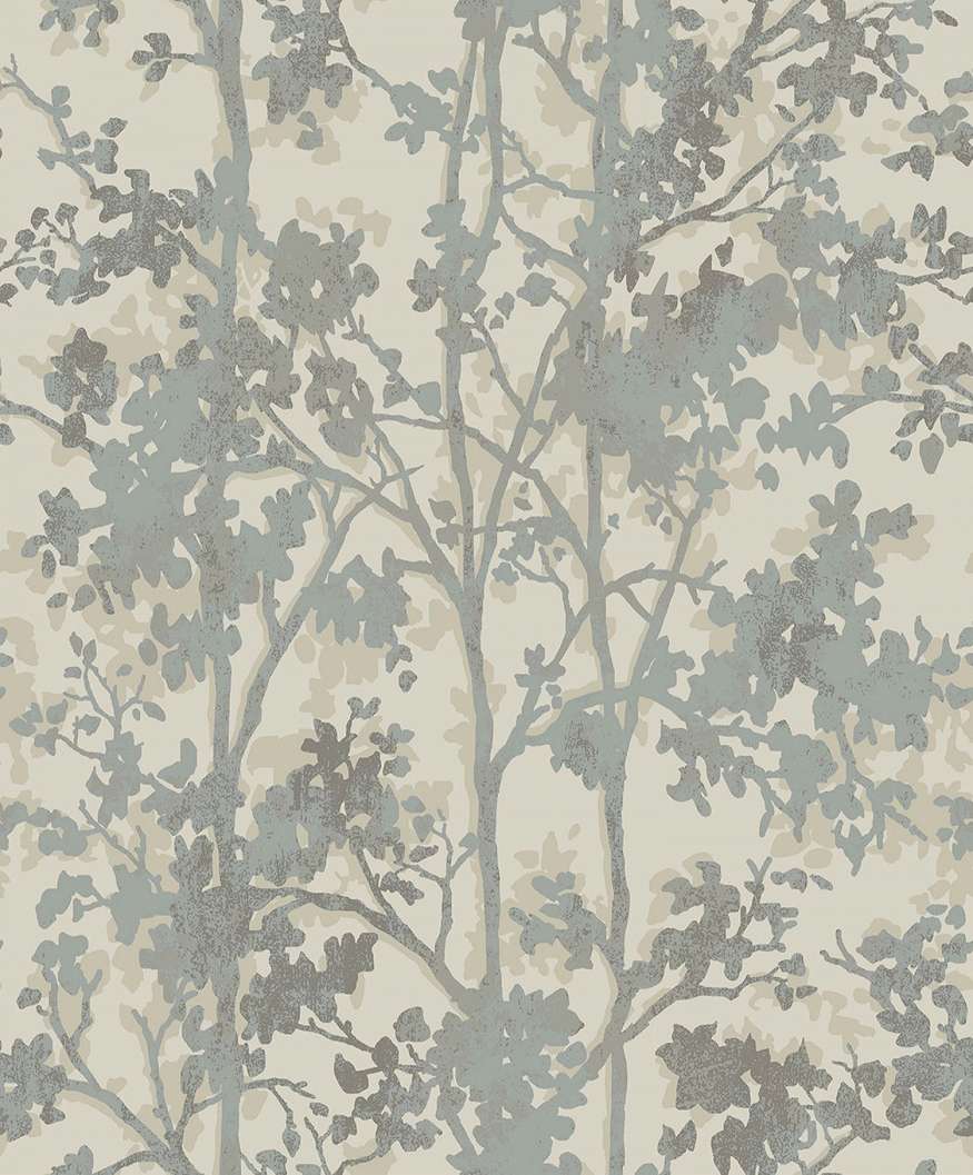 York tapéta beige alapon metál ezüst virágzó fa sziluett mintával