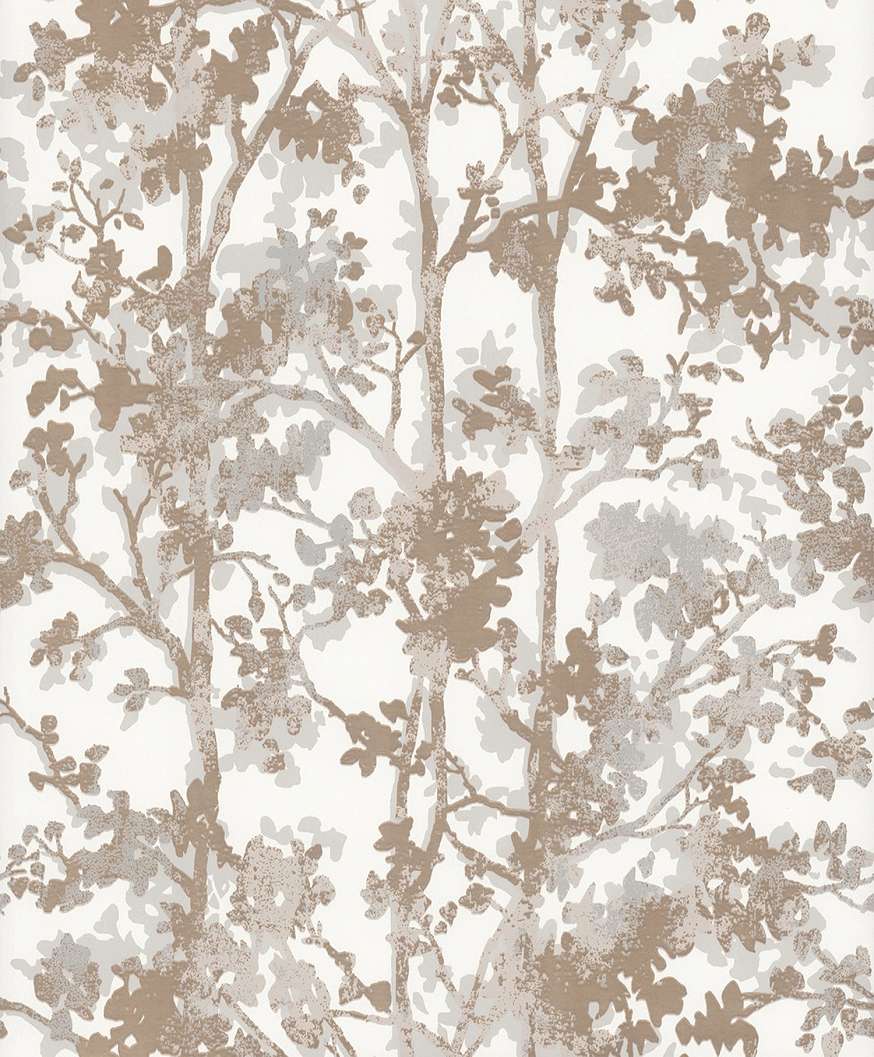 York tapéta törtfehér alapon metál arany virágzó fa sziluett mintával