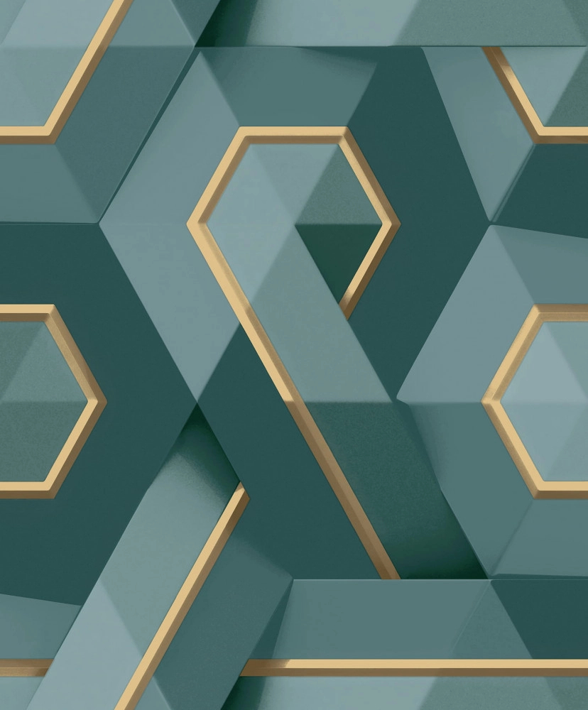 Zöld 3D hatású dekor tapéta modern geometrikus mintával