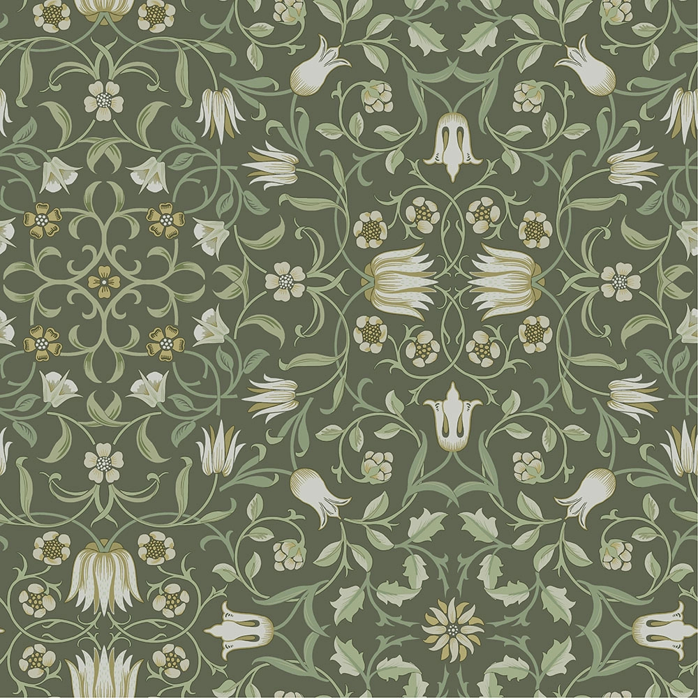 Zöld angol vintage dekor tapéta virágos mintával