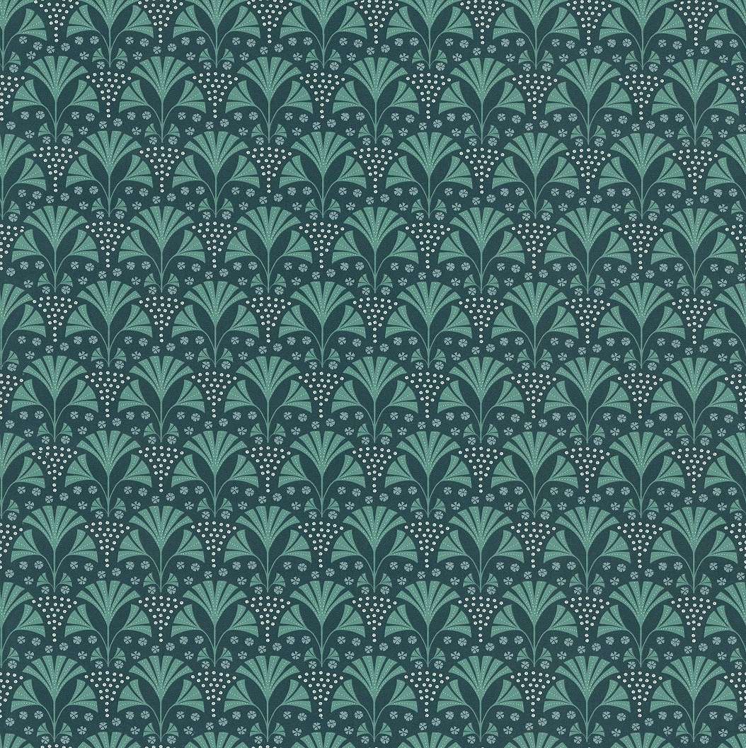 Zöld apró geometrikus virág mintás design tapéta art deco hangulatban