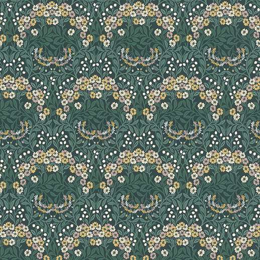 Zöld apró virágmintás brit country stílusú design tapéta