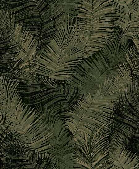 Zöld arany elegáns trópusi hangulatú pálmalevél mintás vlies tapéta