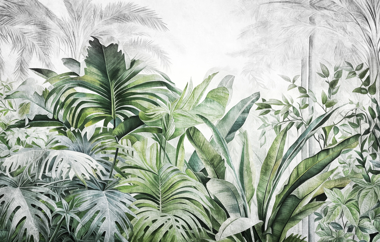 Zöld botanikus dzsungel mintás fotótapéta egyedi méretben