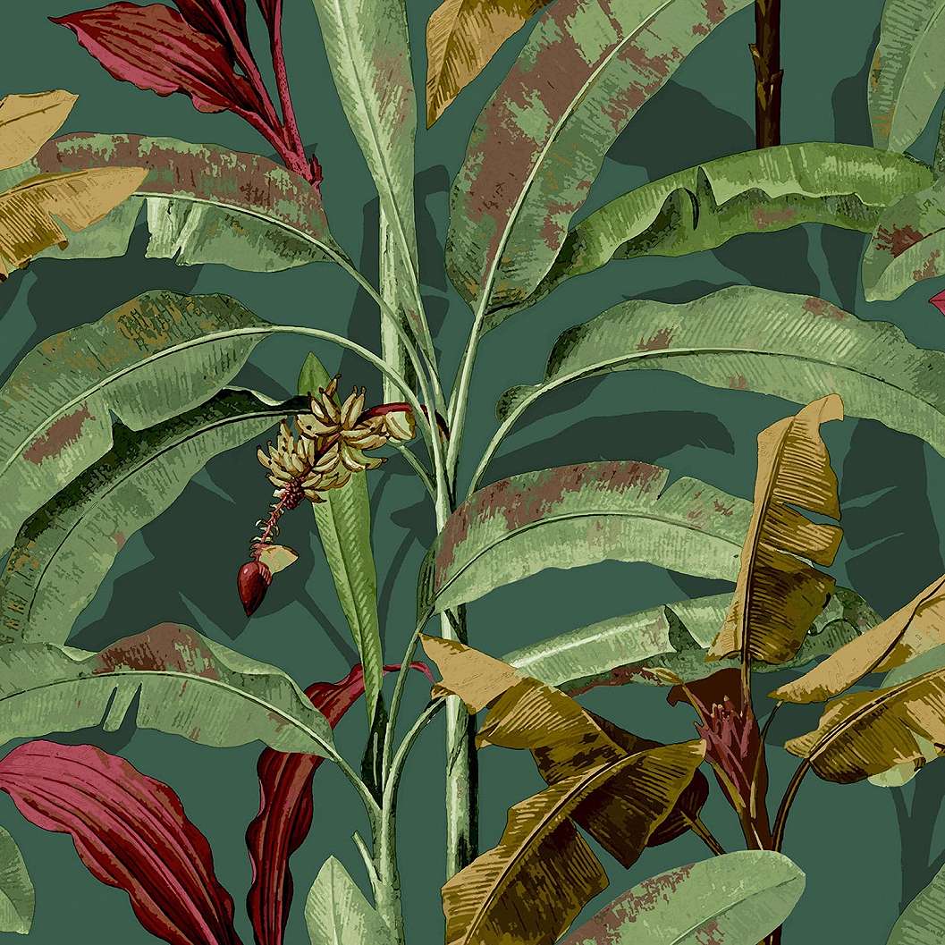 Zöld botanikus levélmintás design tapéta nagyléptékű levél mintával