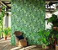 Zöld botanikus páfrány és pálmalevél mintás vlies dekor tapéta