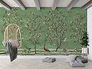 Zöld chinoiserie stílusi madár és citromfa mintás vlies fotótapéta