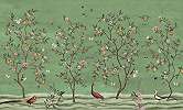 Zöld chinoiserie stílusi madár és citromfa mintás vlies fotótapéta