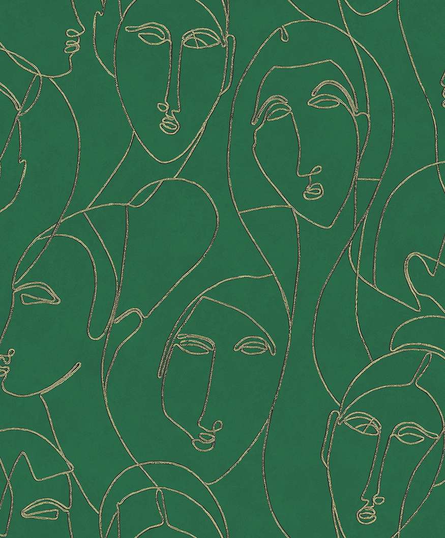 Zöld dekor tapéta art deco stílusú női arc mintával