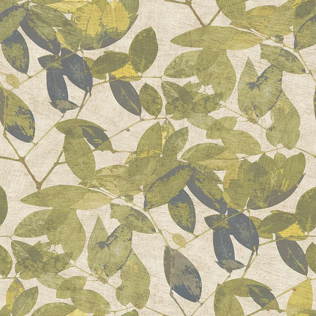 Zöld dekor tapéta leveles mintával pvc mentes tapéta
