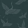 Zöld design tapéta keleties stílusban daru madár mintával