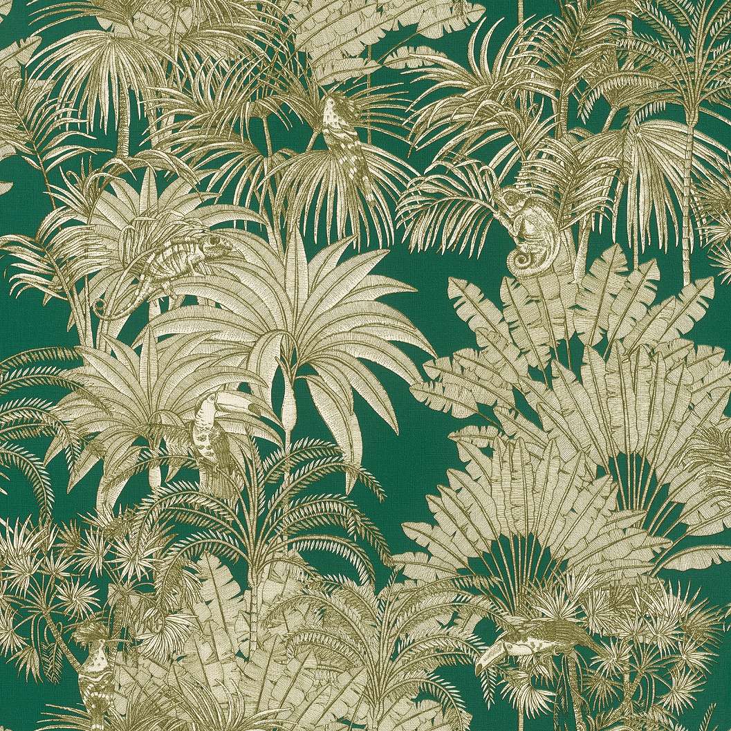 Zöld dzsungel mintás dekor tapéta kaméleon tukán mintával