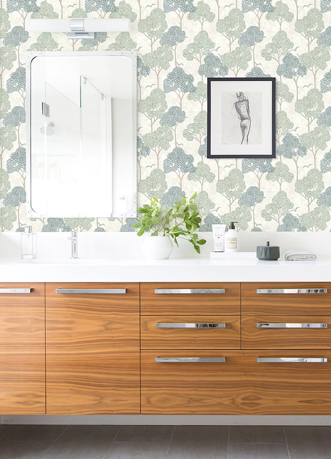 Zöld erdei fa mintás angol dekor tapéta