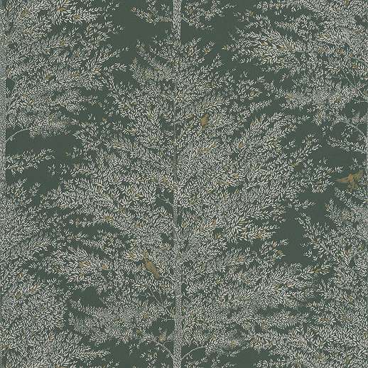 Zöld erdei fa mintás vlies design tapéta arany madár mintával