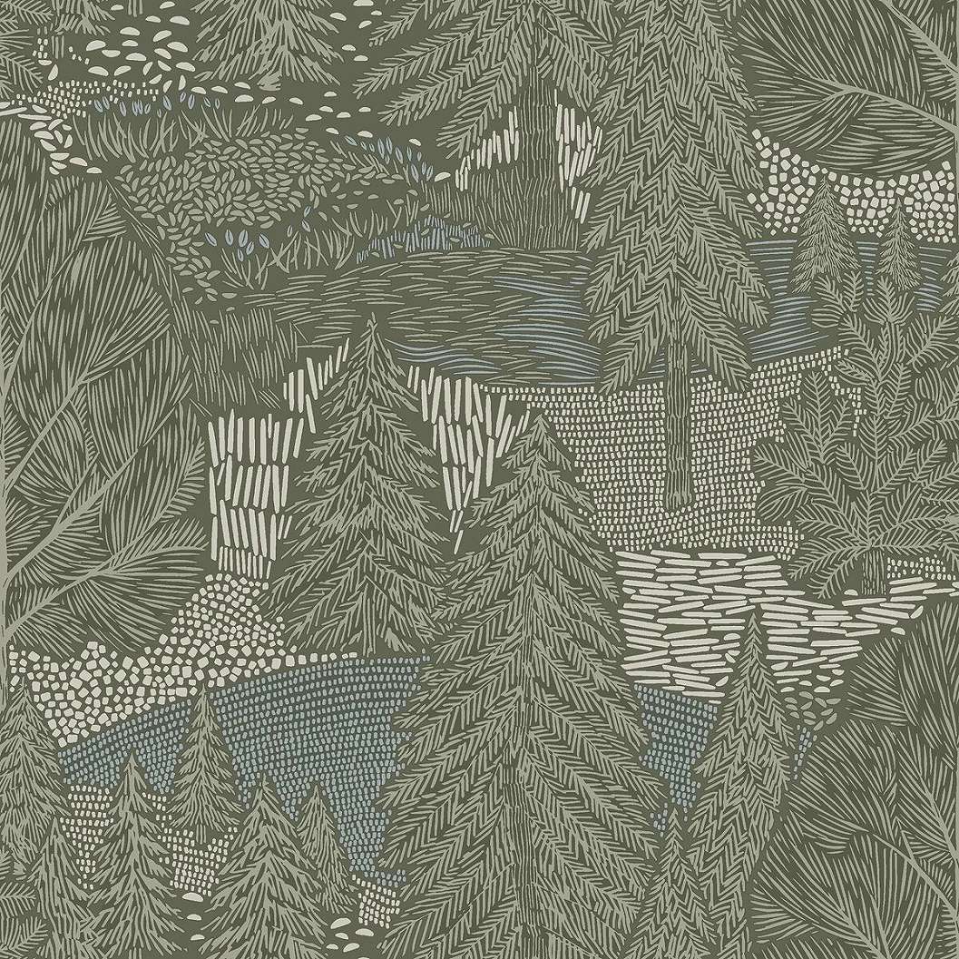 Zöld erdei mintás skandináv dekor tapéta
