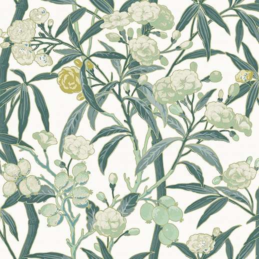 Zöld fehér design tapéta trópusi botanikus mintával