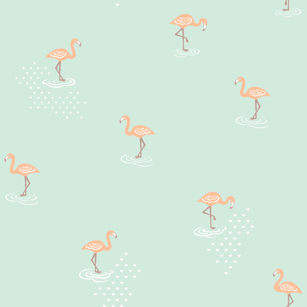 Zöld flamingó mintás gyerek tapéta