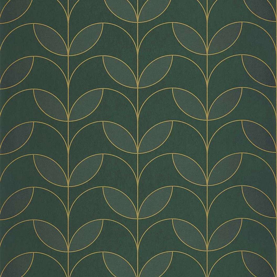 Zöld francia art deco design tapéta levél mintával metálos hatással