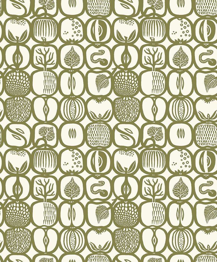 Zöld gyümölcs mintás skandináv stílusú design tapéta
