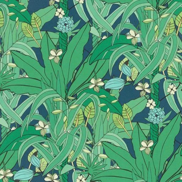 Zöld kék modern tapéta trópusi levél mintával