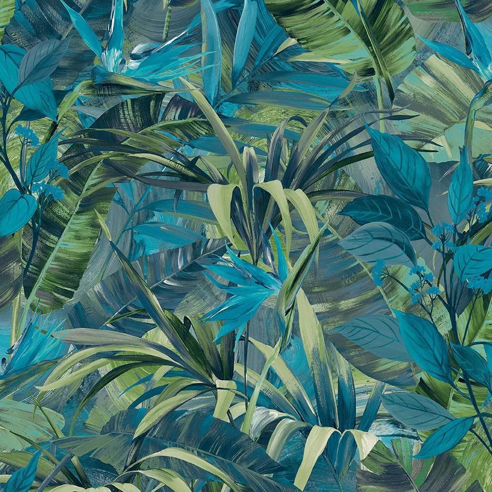 Zöld kék trendi botanikus mintás vlies design tapéta