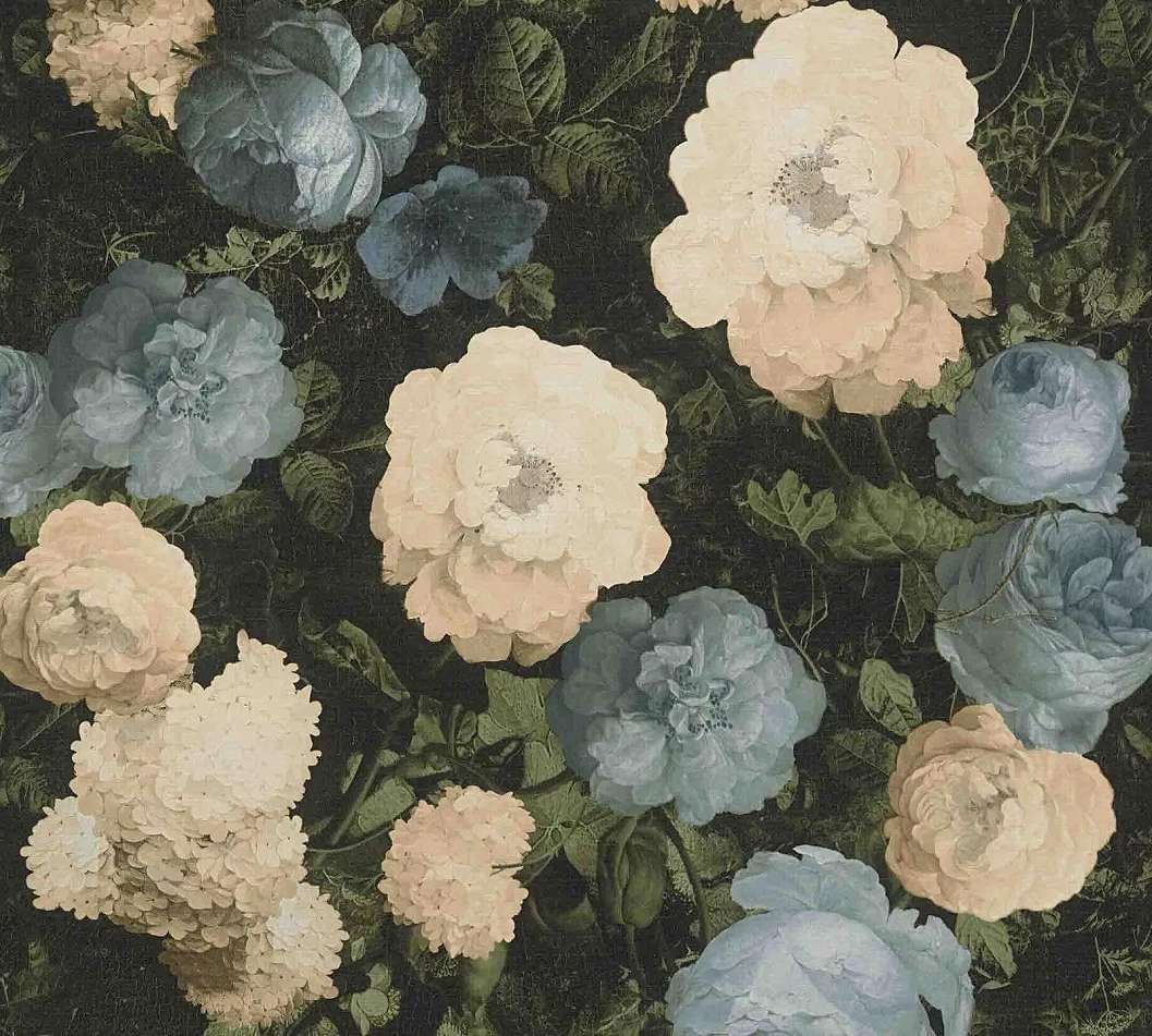Zöld kék vintage rózsa mintás vlies design tapéta