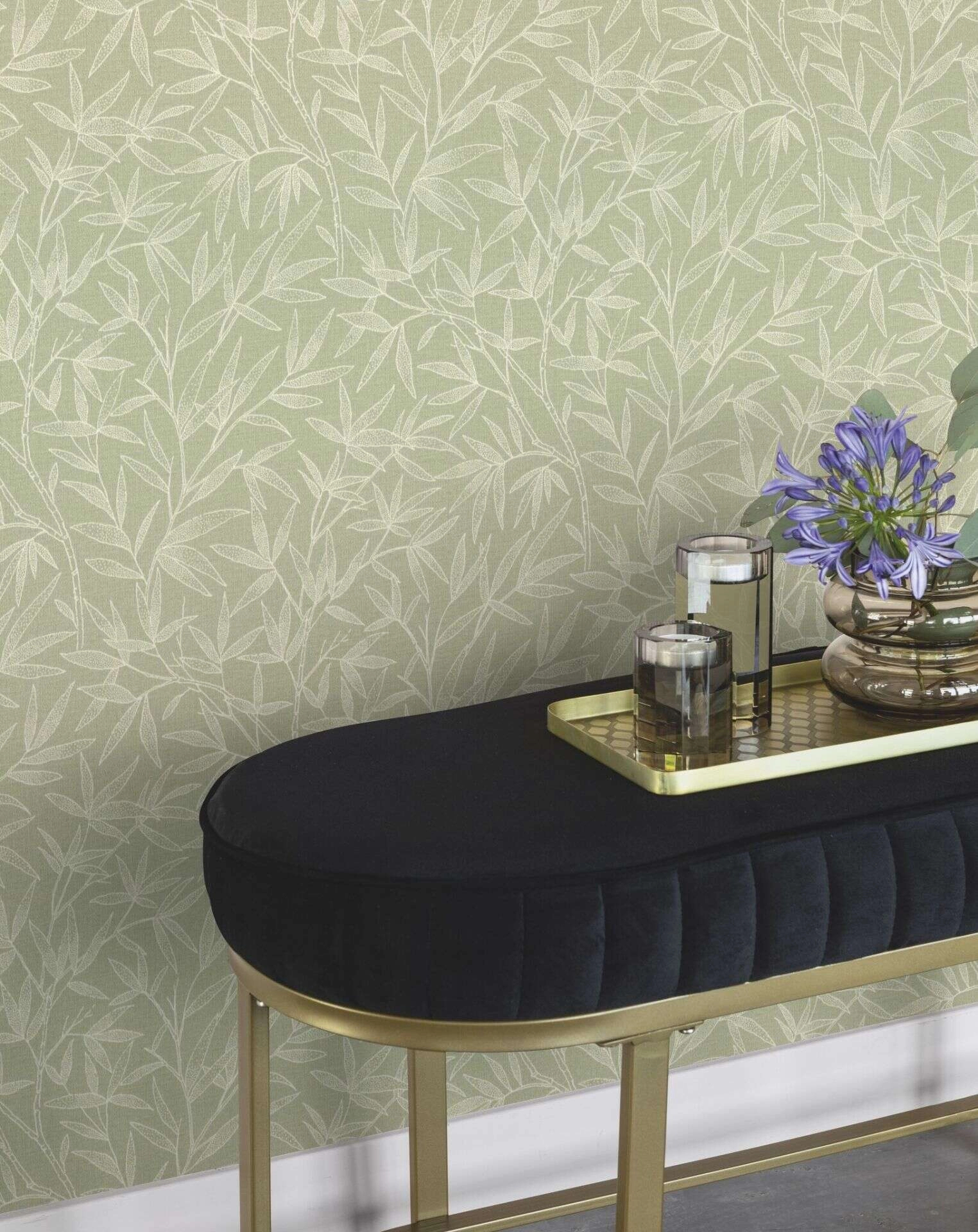 Zöld levél mintás vlies dekor tapéta