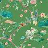 Zöld madár és virágmintás keleties dekor tapéta