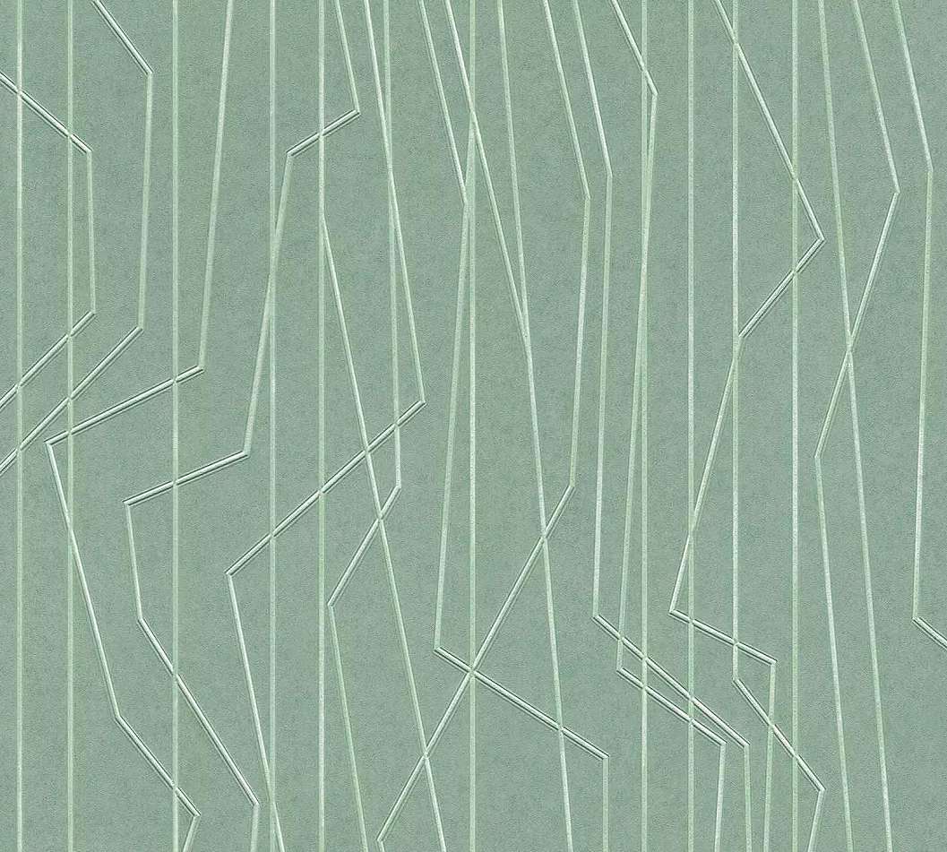 Zöld modern tapéta csíkos geometriai mintával