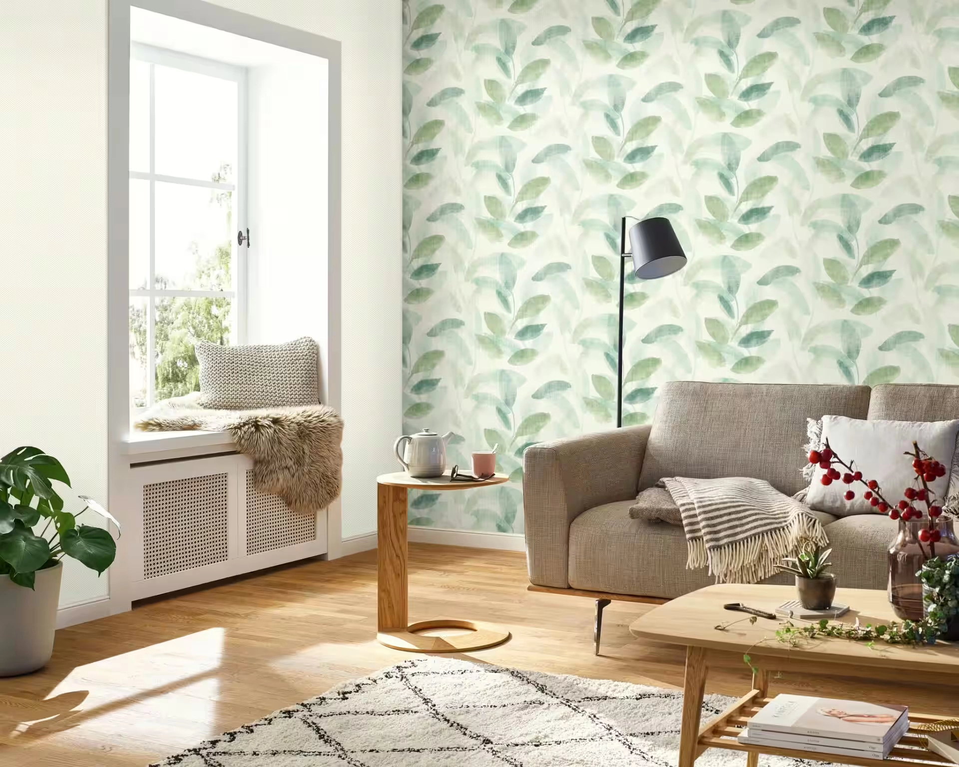 Zöld nagy levél mintás vlies dekor tapéta