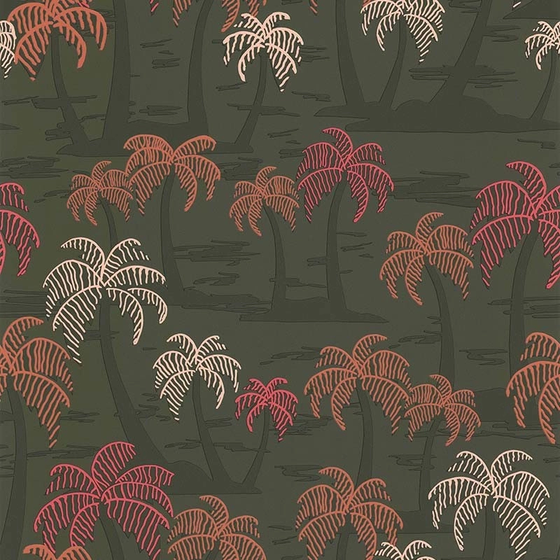 Zöld pálmafa mintás vlies design tapéta retro stílusban