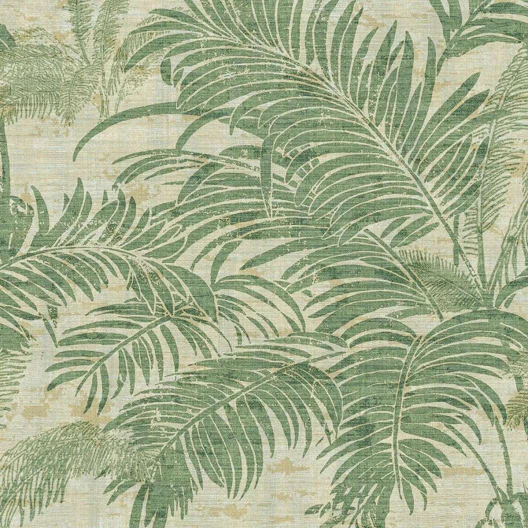 Zöld pálmalevél mintás dekor tapéta textil hatású alapon