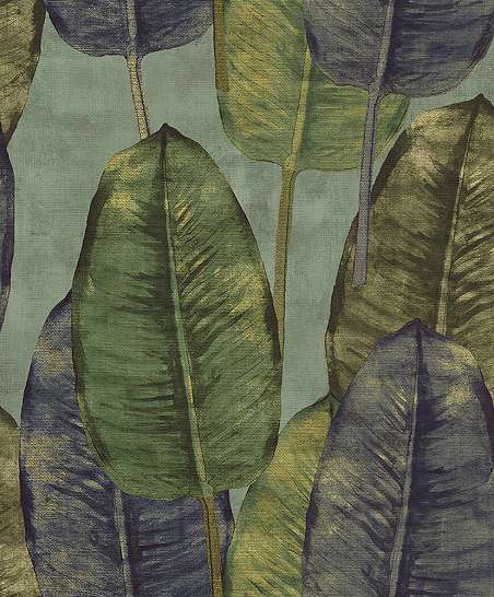 Zöld pálmalevél mintás design tapéta textilhatású alapon