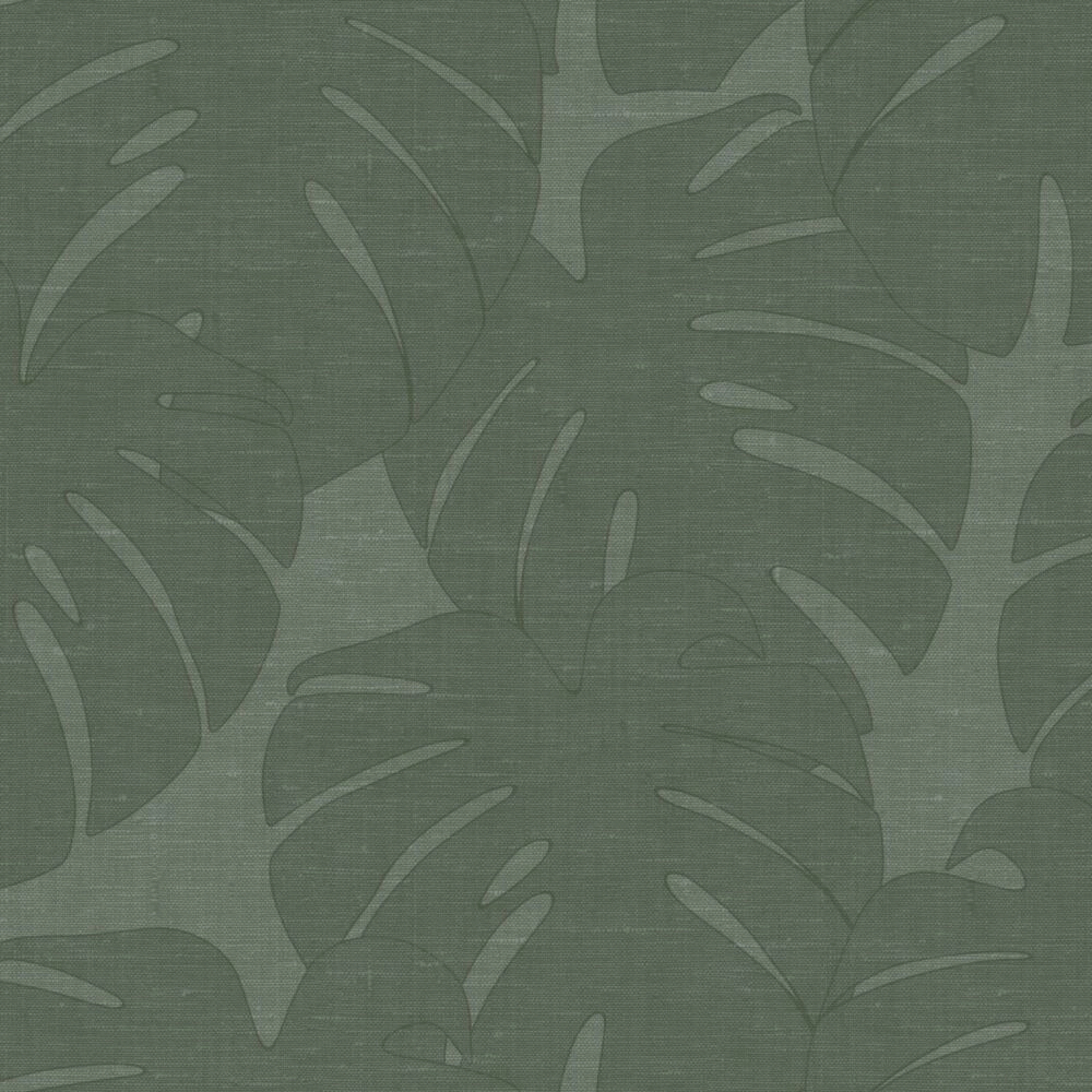 Zöld pálmalevél mintás tapéta nagyléptékű levél mintával