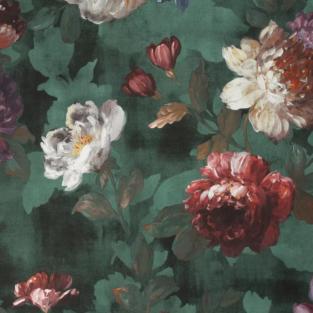 Zöld romantikus rózsa mintás vlies design tapéta festett hatású virágmintával