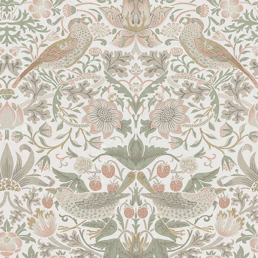 Zöld, rózsaszín klasszikus angol vintage mintás William Morris design tapéta