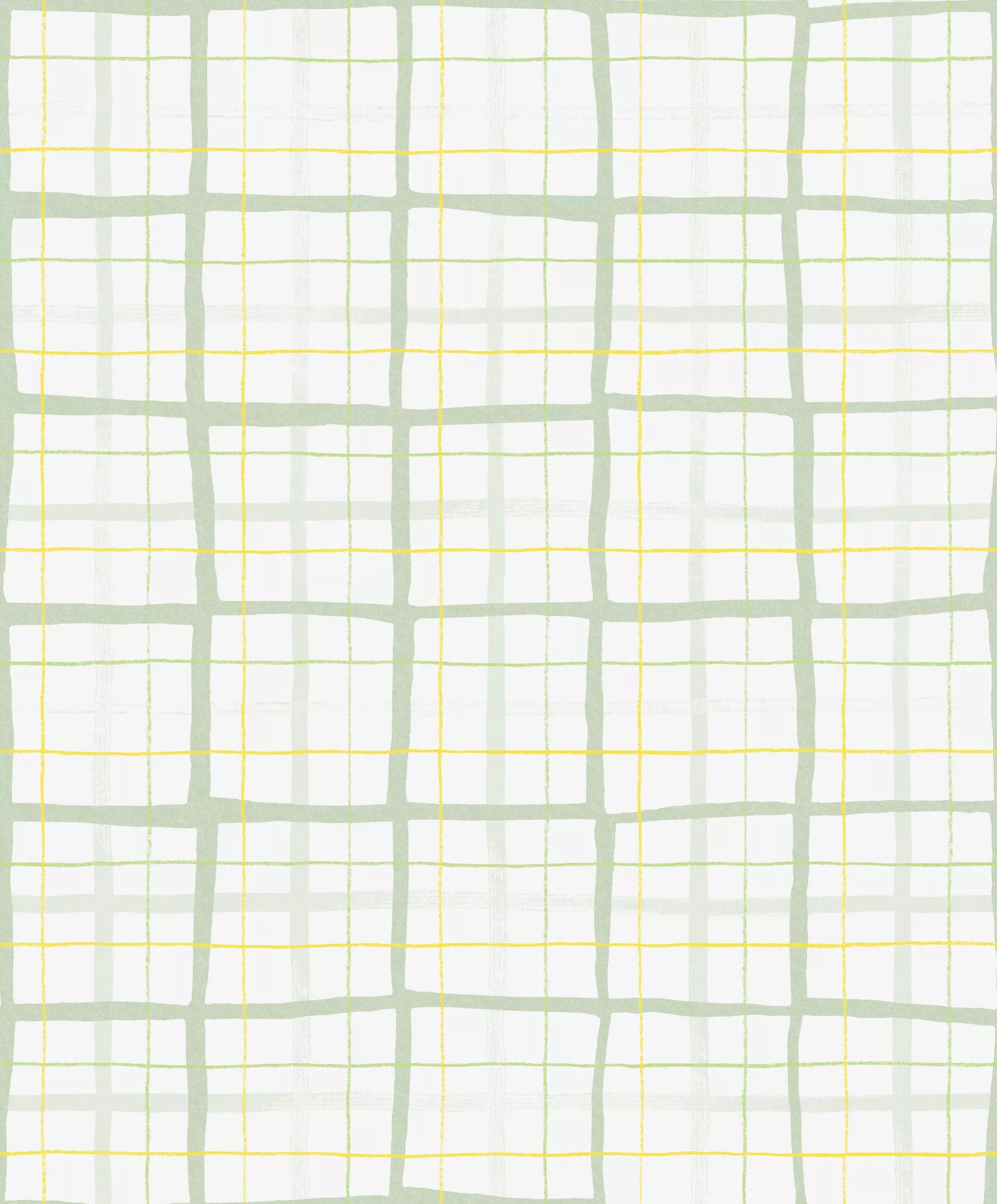 Zöld sárga kockás mintás vlies dekor tapéta