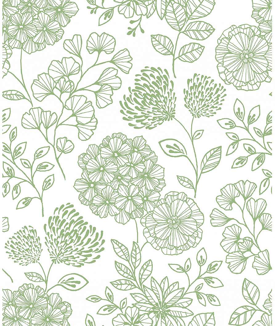 Zöld skandináv dekor tapéta virágos mintával