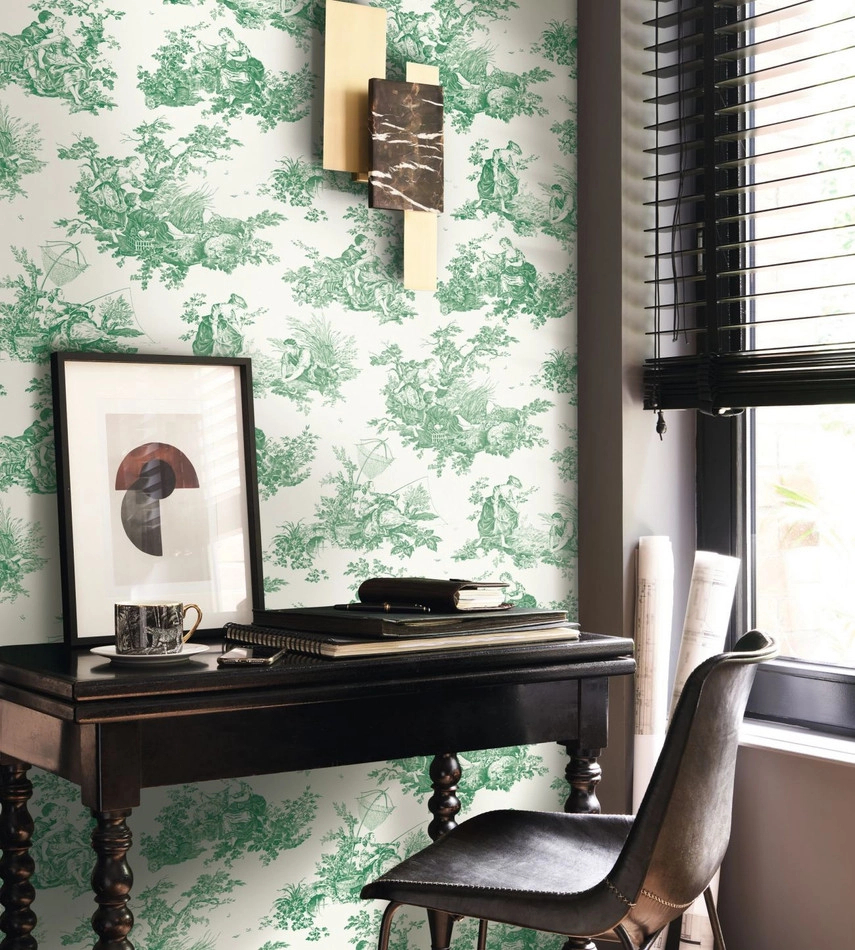 Zöld toile stílusú francia design tapéta