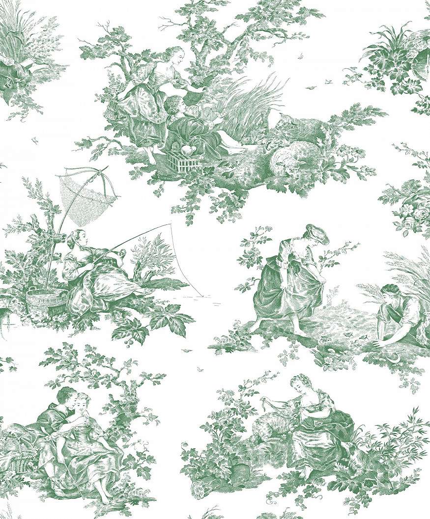 Zöld toile stílusú francia design tapéta