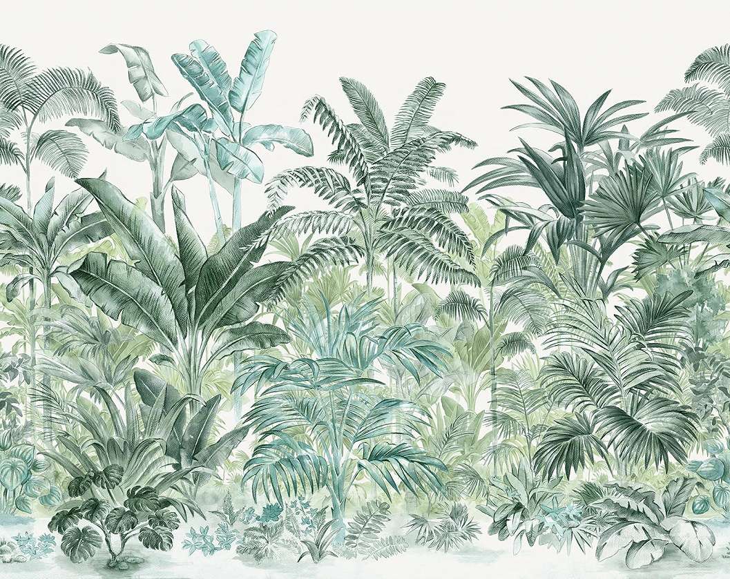 Zöld trópusi botanikus mintával vlies fali posztertapéta