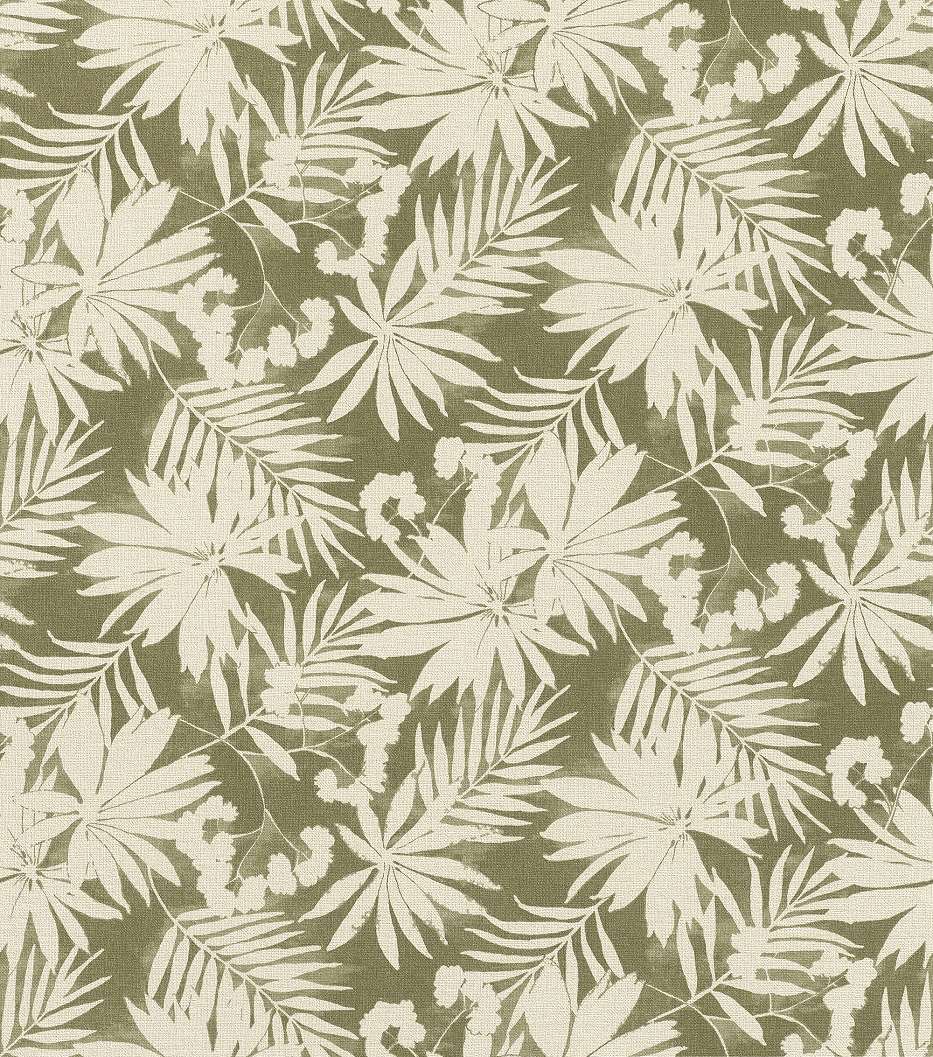 Zöld trópusi dzsungel mintás tapéta textilhatású alapon