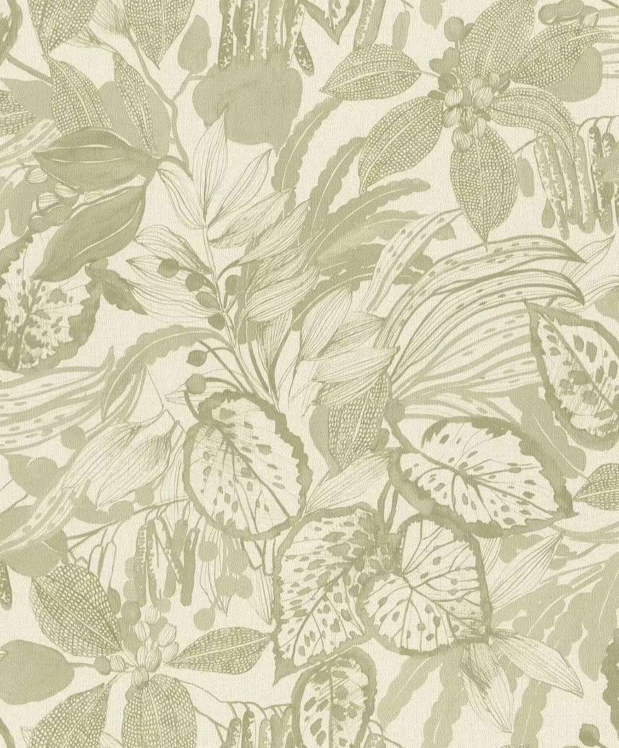 Zöld trópusi levél és gyümölcs mintás vlies dekor tapéta