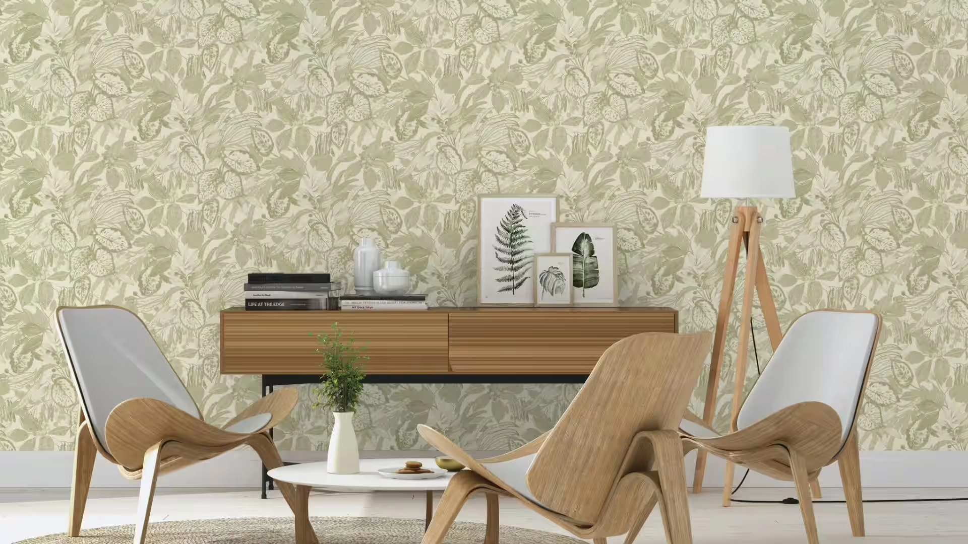 Zöld trópusi levél és gyümölcs mintás vlies dekor tapéta