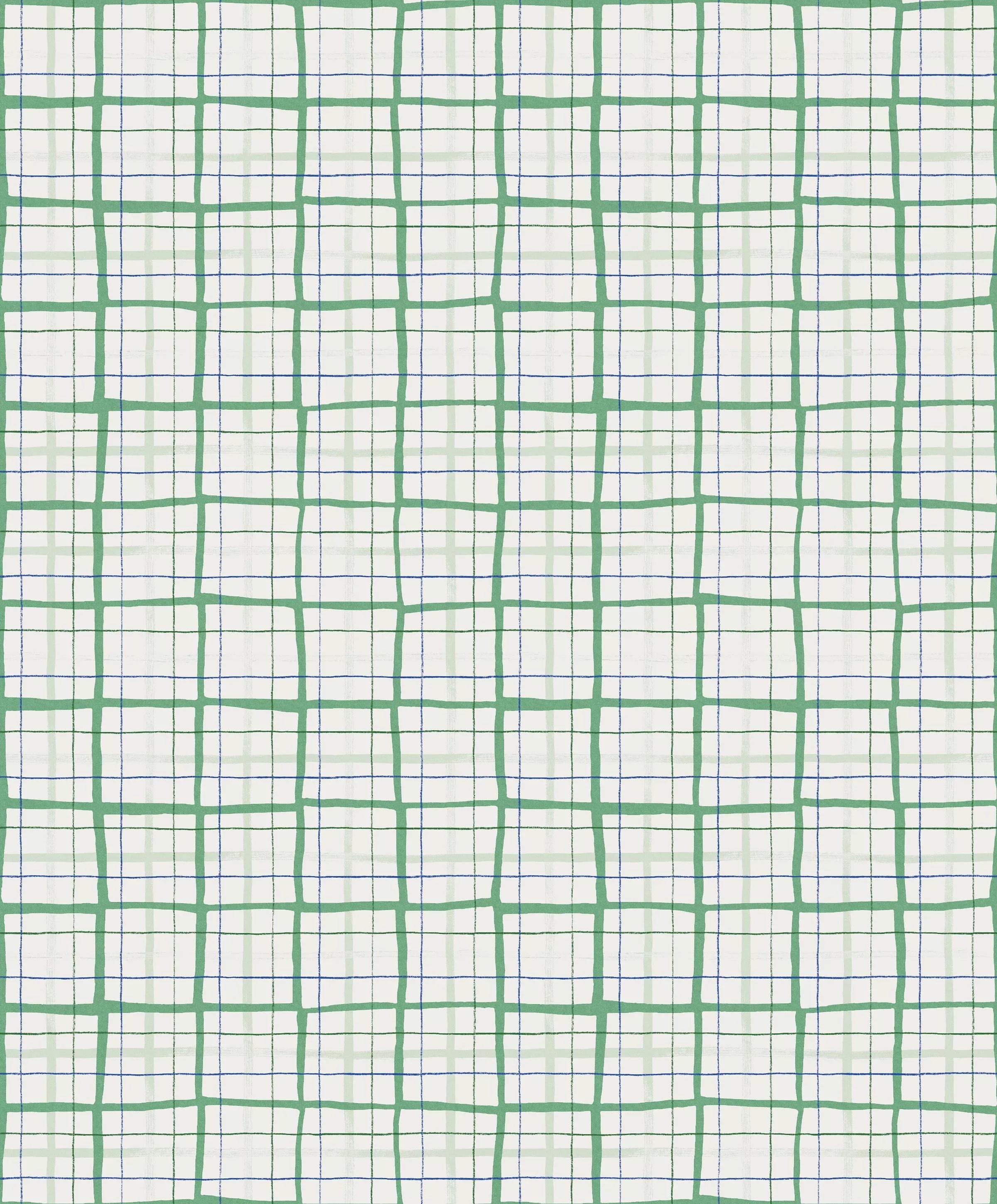 Zöld vékony csíkos kockás mintás dekor tapéta