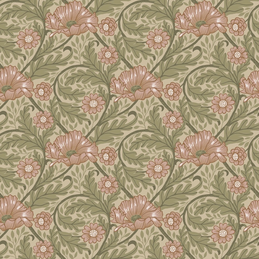 Zöld virágmintás vintage dekor tapéta