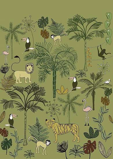 Zöldes dzsungel mintás fali poszter gyerekszobába