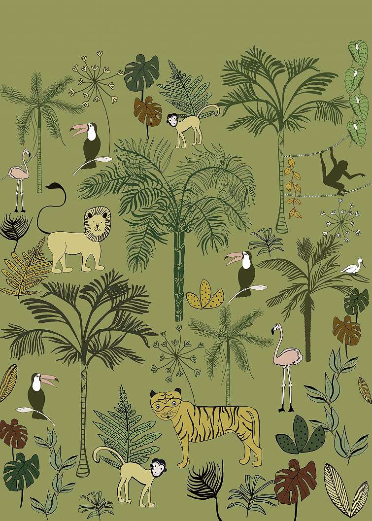 Zöldes dzsungel mintás fali poszter gyerekszobába