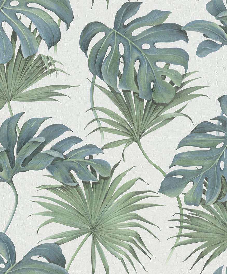 Zöldeskék trópusi pálmalevél mintás design tapéta